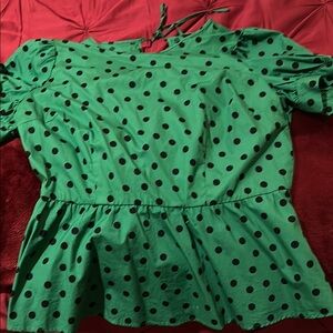 Who What Wear Green Polka Dot Blouse
